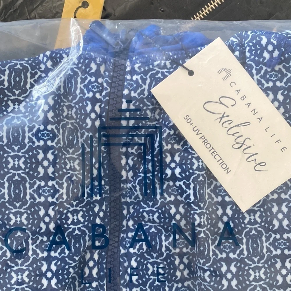 CABANA LIFE Women’s Upf50 Palms Long Sleeve One-Piece Swimsuit Blue White Size L - Picture 6 of 7